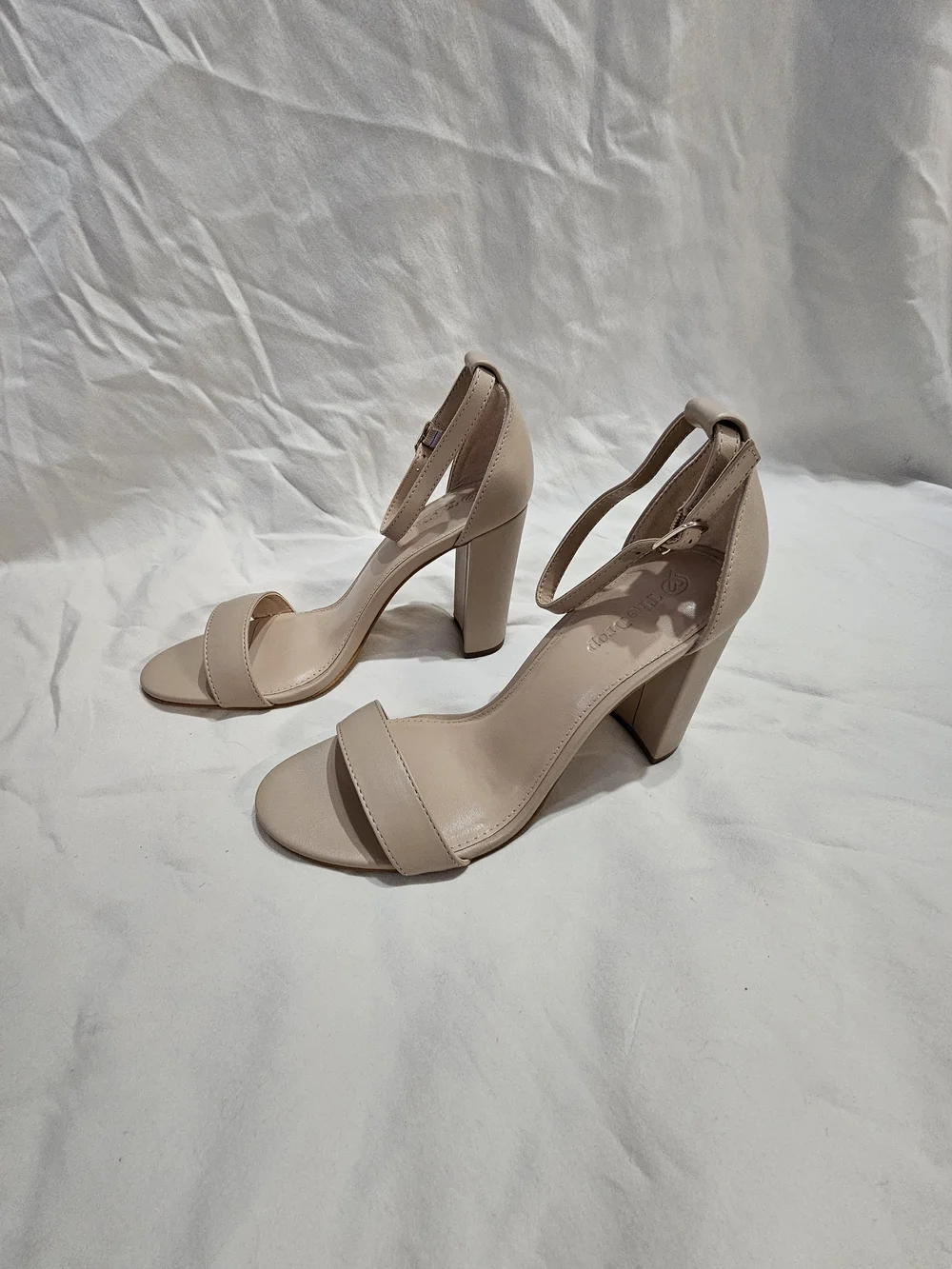 Neutral Ankle-Strap Block Heel Sandals - Nude